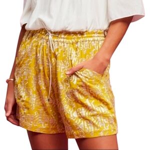 Elevenses Anthropologie NWOT Melora Yellow Embroidered Shorts, SIZE Medium, Boho